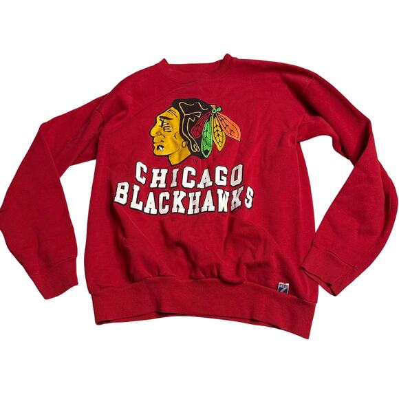 Vintage Logo 7 Chicago Blackhawk Sweatshirt Adult Large Red Made USA See Note - Picture 1 of 8